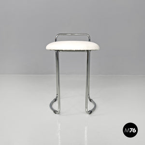 Metal stool with white faux leather, 1980s