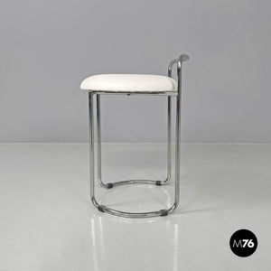 Metal stool with white faux leather, 1980s