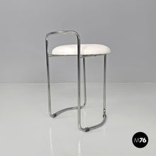 Load image into Gallery viewer, Metal stool with white faux leather, 1980s
