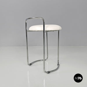 Metal stool with white faux leather, 1980s