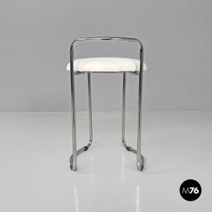 Metal stool with white faux leather, 1980s