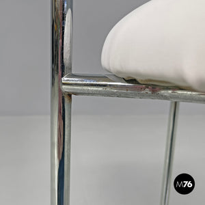 Metal stool with white faux leather, 1980s