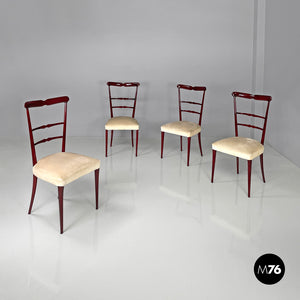 Red lacquered chairs with fabric, 1970s