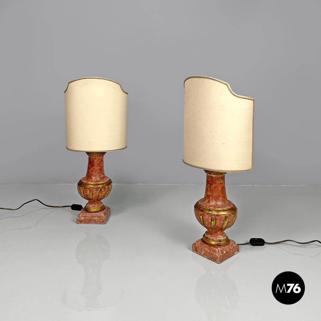 Table lamps in red and golden wood, 1980s