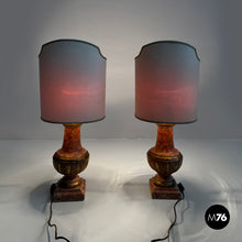 Charger l&#39;image dans la galerie, Table lamps in red and golden wood, 1980s

