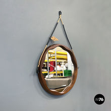 Load image into Gallery viewer, Rounded wooden wall mirror with rope, 1960s
