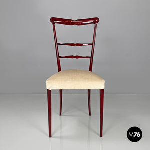 Red lacquered chairs with fabric, 1970s