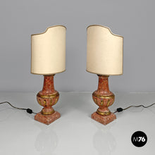 Charger l&#39;image dans la galerie, Table lamps in red and golden wood, 1980s
