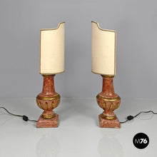 Charger l&#39;image dans la galerie, Table lamps in red and golden wood, 1980s
