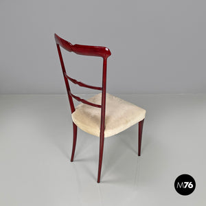 Red lacquered chairs with fabric, 1970s