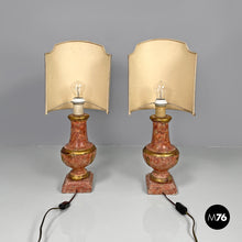 Charger l&#39;image dans la galerie, Table lamps in red and golden wood, 1980s
