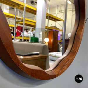 Rounded wooden wall mirror with rope, 1960s