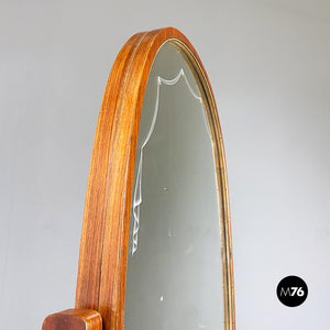 Free-standing, full lenght, oval wood floor mirror, 1950s