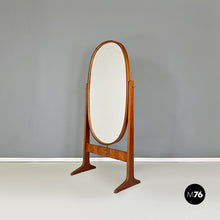 将图片加载到图库查看器，Free-standing, full lenght, oval wood floor mirror, 1950s
