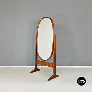 Free-standing, full lenght, oval wood floor mirror, 1950s