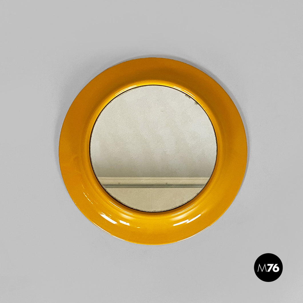 Round yellow ocher plastic mirror, 1980s