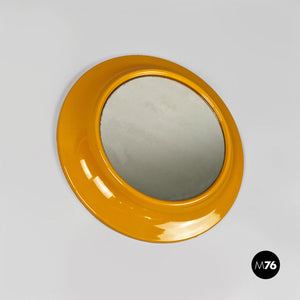 Round yellow plastic 080 wall mirror by Cattaneo, 1980s