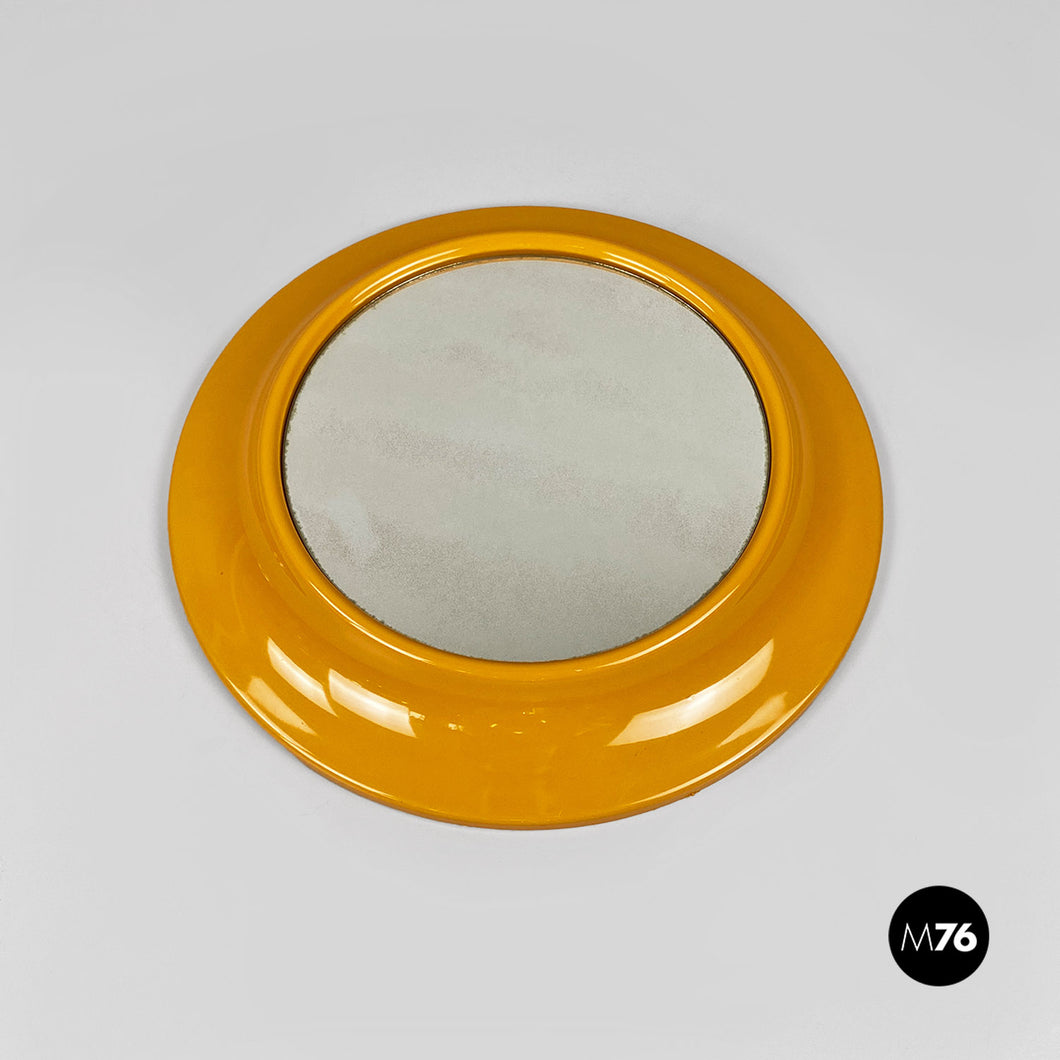 Round yellow plastic 080 wall mirror by Cattaneo, 1980s