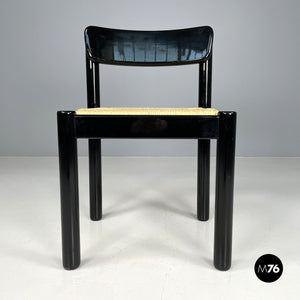 Straw and black wood chair, 1970s