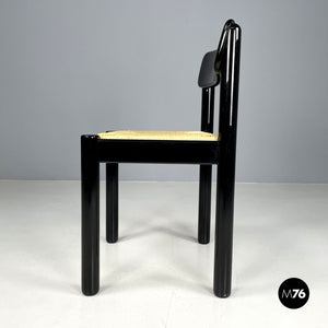 Straw and black wood chair, 1970s
