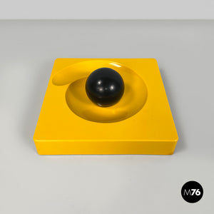 Yellow and black plastic Spiros ashtray by Eleonore Peduzzi Riva for Artemide, 1970s