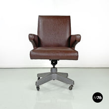 Load image into Gallery viewer, Brown leather swivel armchair, 1950s
