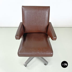 Brown leather swivel armchair, 1950s