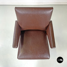 Load image into Gallery viewer, Brown leather swivel armchair, 1950s
