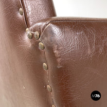 Load image into Gallery viewer, Brown leather swivel armchair, 1950s
