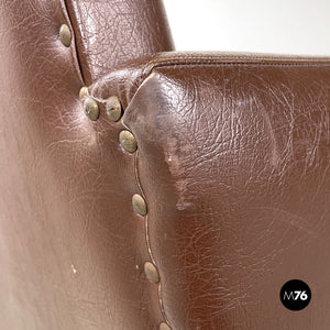 Brown leather swivel armchair, 1950s