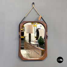 Carica l&#39;immagine nel visualizzatore di Gallery, Rectangular wooden wall mirror with rope, 1960s
