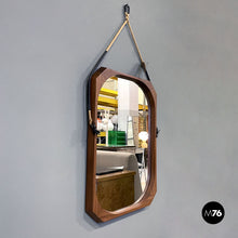 Carica l&#39;immagine nel visualizzatore di Gallery, Rectangular wooden wall mirror with rope, 1960s
