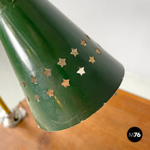 Load image into Gallery viewer, Green clamp table Lamp with star holes, 1950s
