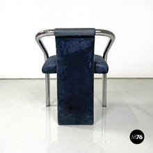 Carica l&#39;immagine nel visualizzatore di Gallery, Blue velvet and chromed metal chairs, 1980s
