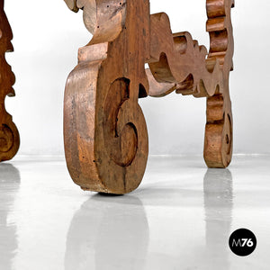 Wooden table fratino with decorated legs, 1700s