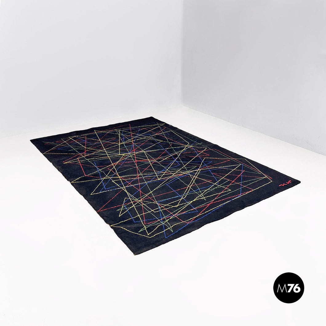 Black wool carpet with geometric pattern, 1980s
