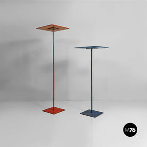 Square red and blue metal pedestals, 1970s