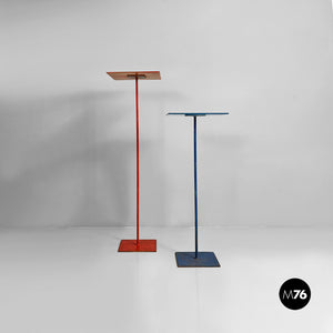 Square red and blue metal pedestals, 1970s