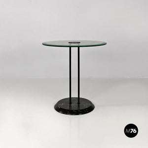 Glass and Marquinia marble round coffee tables, 1980s