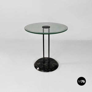 Glass and Marquinia marble round coffee tables, 1980s