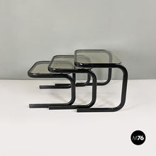Load image into Gallery viewer, Smoked glass trio of coffee tables, 1980s
