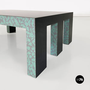Low black coffee table with green decorative motif, 1980s