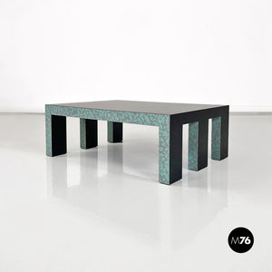 Low black coffee table with green decorative motif, 1980s