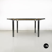 Load image into Gallery viewer, Steel and smoked glass dining table or desk, 1970s

