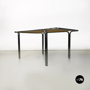 Steel and smoked glass dining table or desk, 1970s