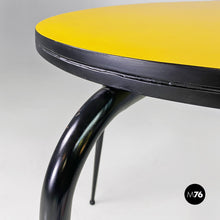 将图片加载到图库查看器，Round yellow laminate and black metal bar table, 1950s
