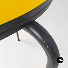 Load image into Gallery viewer, Round yellow laminate and black metal bar table, 1950s
