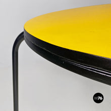 Load image into Gallery viewer, Round yellow laminate and black metal bar table, 1950s
