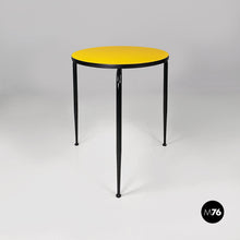 Load image into Gallery viewer, Round yellow laminate and black metal bar table, 1950s
