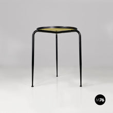 Load image into Gallery viewer, Round yellow laminate and black metal bar table, 1950s
